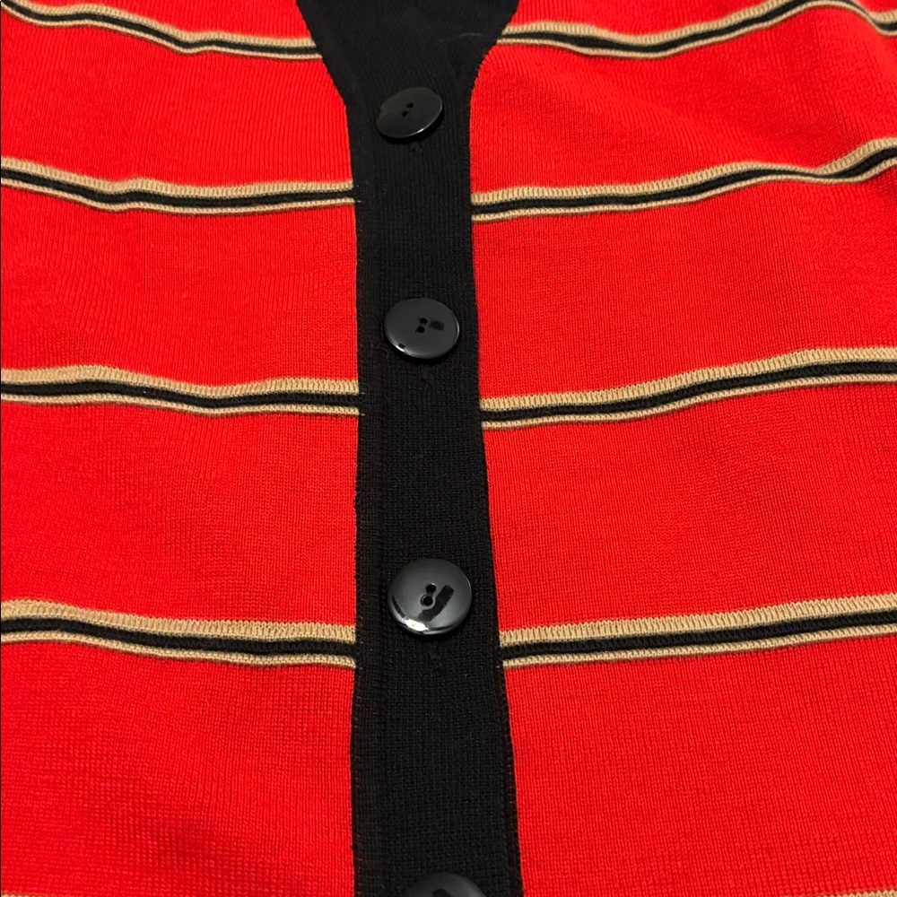 VTG Gispa red, black & gold striped button-up cardigan sweater SZ 14 Italy made - Picture 10 of 12